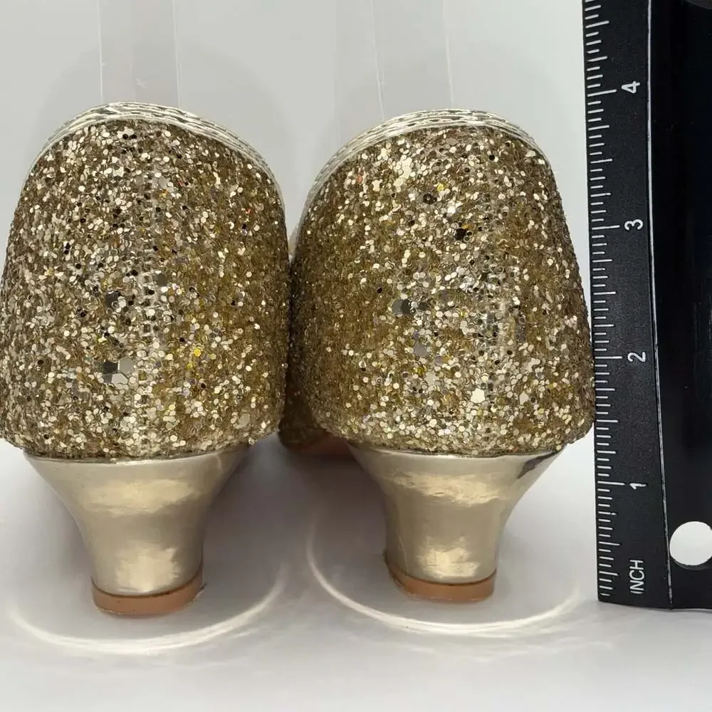 Gold Glitter Mary Jane Big Girls EU 37 Low Heel Dress Shoes Princess Party